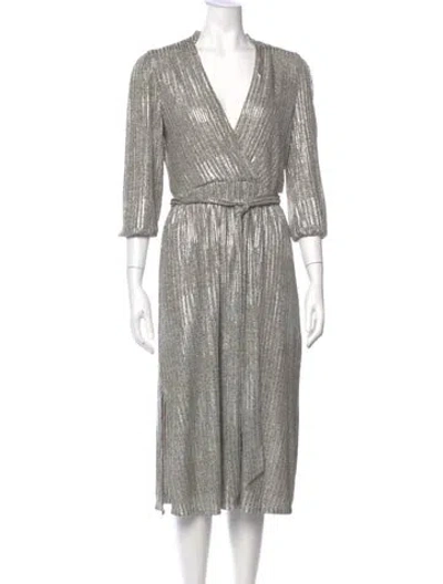 Pre-owned Alice And Olivia Striped Midi Length Dress In Silver