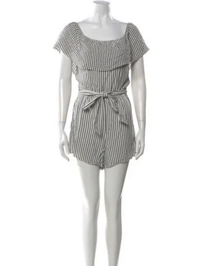 Pre-owned Alice And Olivia Striped Off-the-shoulder Romper In Gray