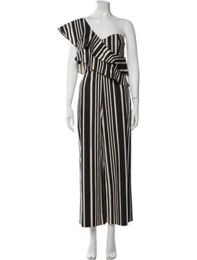 Pre-owned Alice And Olivia Striped One-shoulder Jumpsuit In Neutral