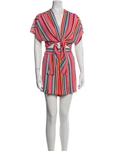 Pre-owned Alice And Olivia Striped Pleated Accents Short Set In Red