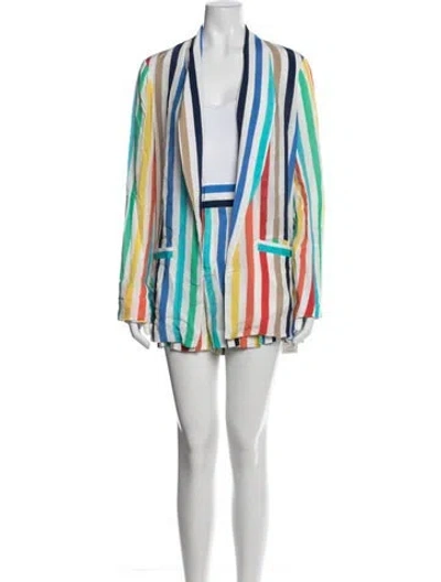 Pre-owned Alice And Olivia Striped Pleated Accents Short Set In White