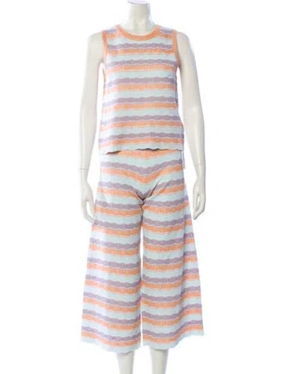 Pre-owned Alice And Olivia Striped Scalloped Accent Pant Set In Multi