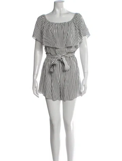 Pre-owned Alice And Olivia Striped Scoop Neck Romper In White