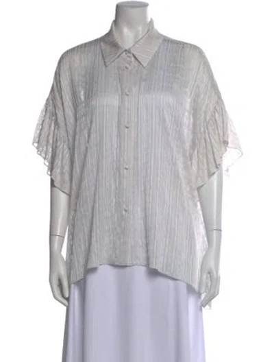Pre-owned Alice And Olivia Striped Short Sleeve Blouse In Gray