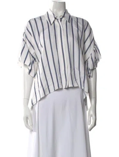 Pre-owned Alice And Olivia Striped Short Sleeve Blouse In Multi
