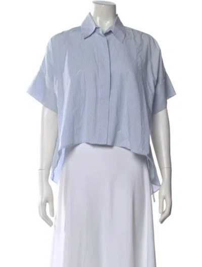 Pre-owned Alice And Olivia Striped Short Sleeve Button-up Top In Blue