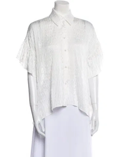 Pre-owned Alice And Olivia Striped Short Sleeve Button-up Top In White