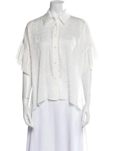 Pre-owned Alice And Olivia Striped Short Sleeve Button-up Top In White