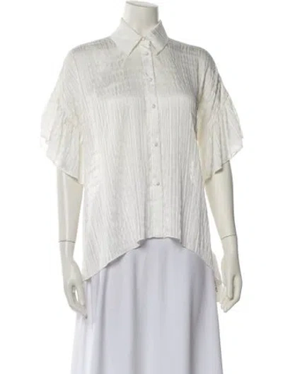 Pre-owned Alice And Olivia Striped Short Sleeve Button-up Top In White