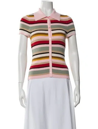 Pre-owned Alice And Olivia Striped Short Sleeve Polo In Pink