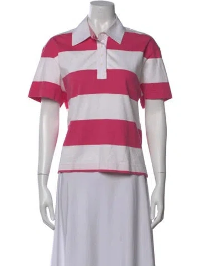 Pre-owned Alice And Olivia Striped Short Sleeve Polo In Pink