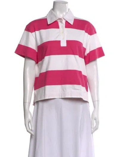 Pre-owned Alice And Olivia Striped Short Sleeve Polo In Pink