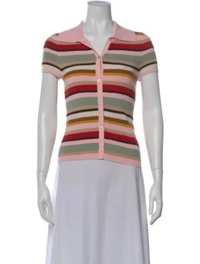 Pre-owned Alice And Olivia Striped Short Sleeve Polo In Purple