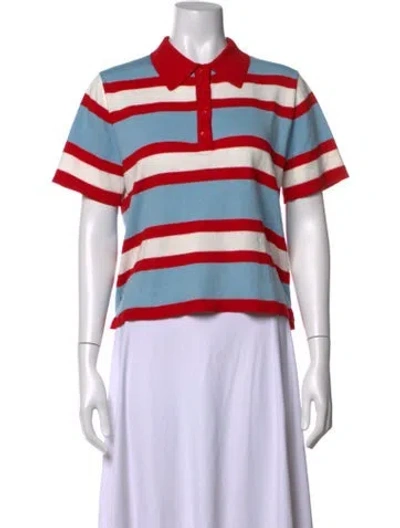 Pre-owned Alice And Olivia Striped Short Sleeve Polo In Red