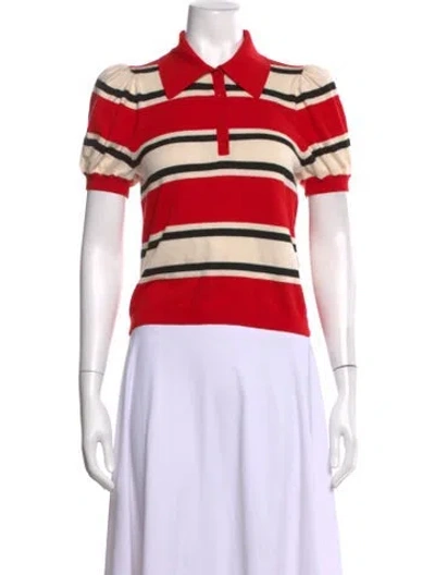 Pre-owned Alice And Olivia Striped Short Sleeve Polo In Red