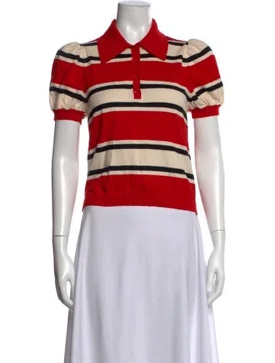 Pre-owned Alice And Olivia Striped Short Sleeve Polo In Red