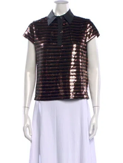 Pre-owned Alice And Olivia Striped Short Sleeve Polo W/ Tags In Brown