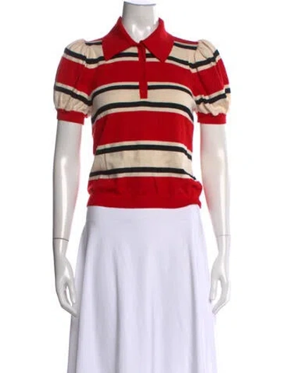 Pre-owned Alice And Olivia Striped Short Sleeve Polo W/ Tags In Red