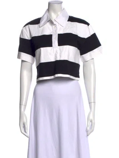 Pre-owned Alice And Olivia Striped Short Sleeve Polo In White