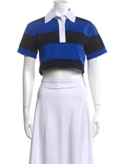 Pre-owned Alice And Olivia Striped Short Sleeve Polo In White
