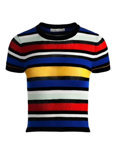 Alice And Olivia Striped Short-sleeve Sweater In Multi