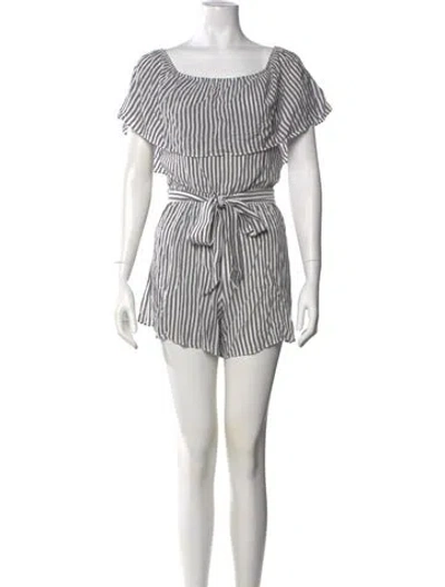 Pre-owned Alice And Olivia Striped Square Neckline Romper In White