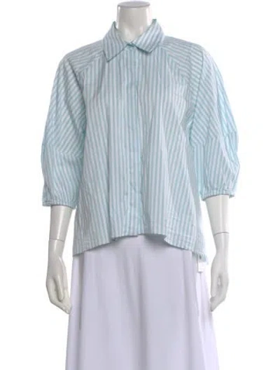 Pre-owned Alice And Olivia Striped Three-quarter Sleeve Blouse In Blue