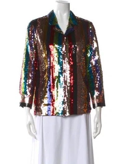 Pre-owned Alice And Olivia Striped Three-quarter Sleeve Blouse In Multi