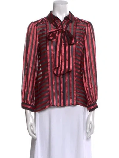 Pre-owned Alice And Olivia Striped Three-quarter Sleeve Blouse In Red