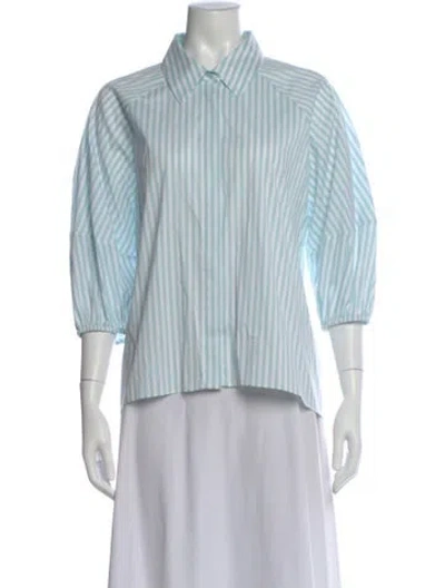 Pre-owned Alice And Olivia Striped Three-quarter Sleeve Blouse W/ Tags In Blue