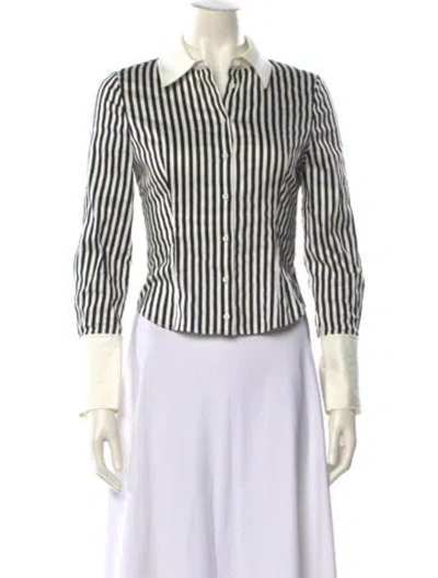 Pre-owned Alice And Olivia Striped Three-quarter Sleeve Button-up Top