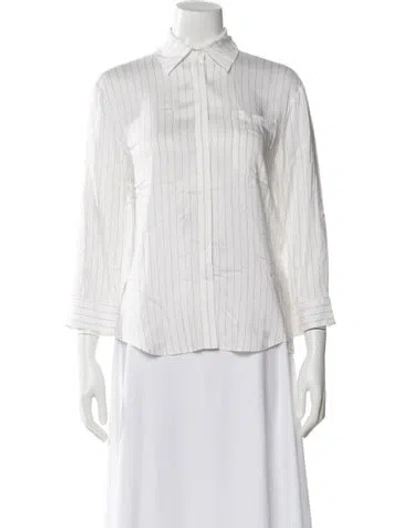 Pre-owned Alice And Olivia Striped Three-quarter Sleeve Button-up Top In White