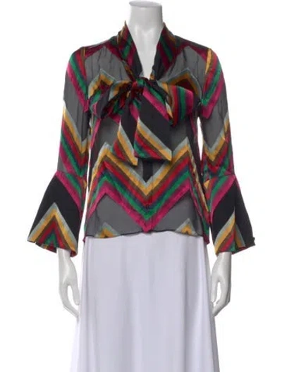 Pre-owned Alice And Olivia Striped Tie Neck Blouse In Multi
