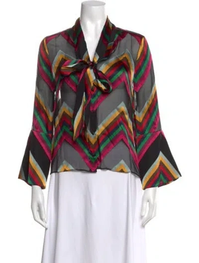 Pre-owned Alice And Olivia Striped Tie Neck Blouse In Multi