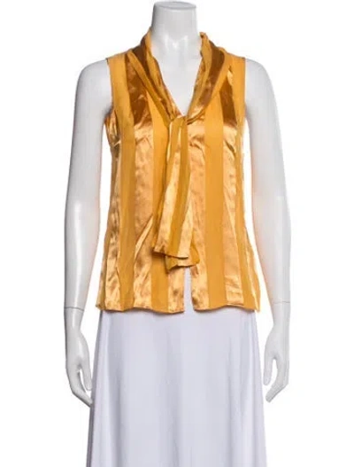Pre-owned Alice And Olivia Striped Tie Neck Blouse In Orange