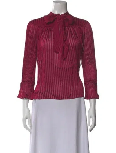 Pre-owned Alice And Olivia Striped Tie Neck Blouse In Pink
