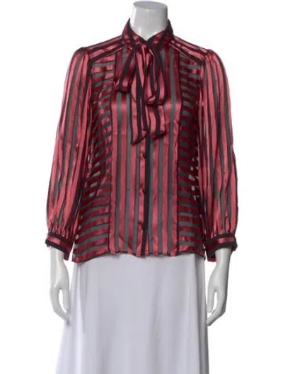 Pre-owned Alice And Olivia Striped Tie Neck Blouse In Pink