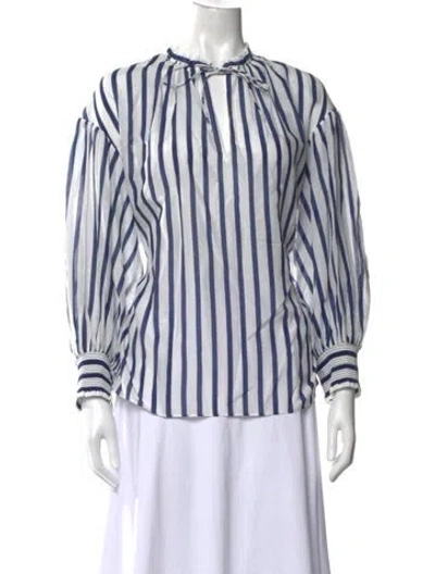 Pre-owned Alice And Olivia Striped Tie Neck Blouse W/ Tags In Blue/white