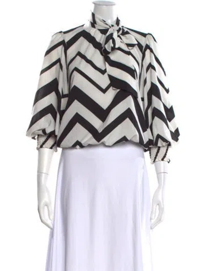 Pre-owned Alice And Olivia Striped Tie Neck Blouse In White