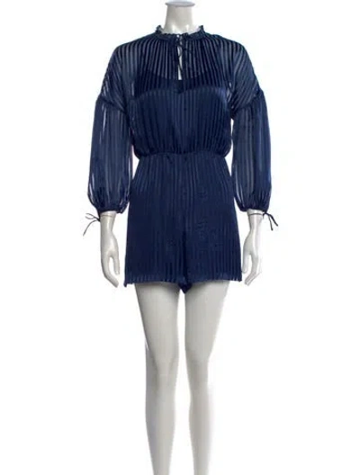 Pre-owned Alice + Olivia Striped Tie Neck Romper In Blue