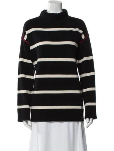 Pre-owned Alice And Olivia Striped Turtleneck Sweater In Black