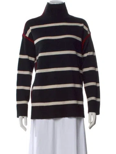 Pre-owned Alice And Olivia Striped Turtleneck Sweater In Black