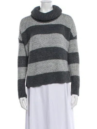 Pre-owned Alice And Olivia Striped Turtleneck Sweater In Gray