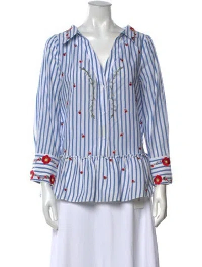 Pre-owned Alice And Olivia Striped V-neck Blouse In Blue