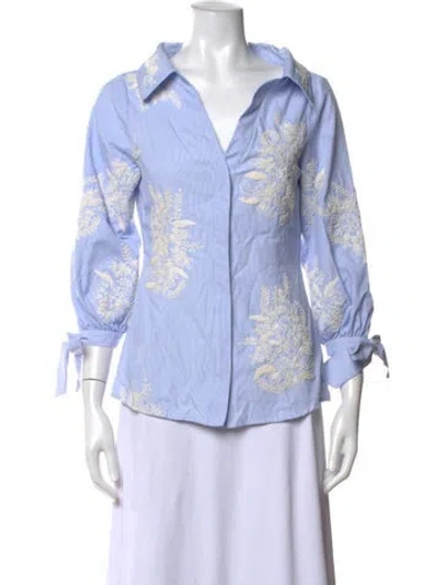 Pre-owned Alice And Olivia Striped V-neck Blouse In Blue