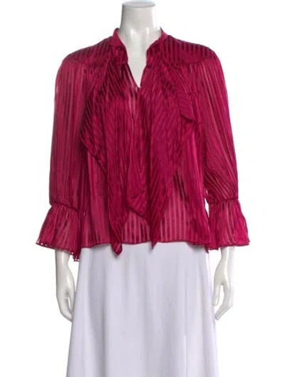 Pre-owned Alice And Olivia Striped V-neck Blouse In Pink