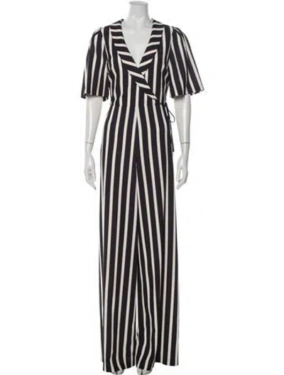 Pre-owned Alice And Olivia Striped V-neck Jumpsuit In Black