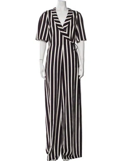 Pre-owned Alice And Olivia Striped V-neck Jumpsuit In White