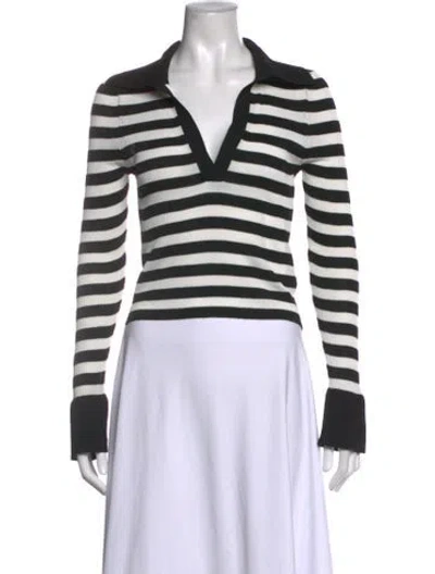 Pre-owned Alice And Olivia Striped V-neck Polo In Black/white