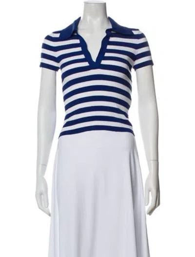 Pre-owned Alice And Olivia Striped V-neck Polo In Blue